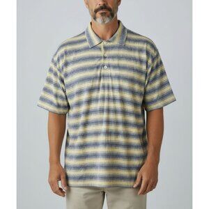 Nike Dri-Fit UV Mens XXL Polo Shirt Yellow & Blue Striped Short Sleeve